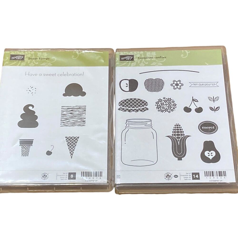 Stampin' Up! Sweet Scoops & Conserves Confites Cling‎ Rubber Stamp Lot Of 2